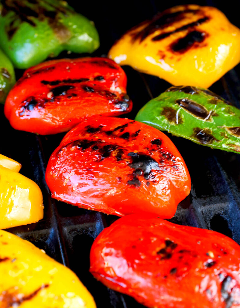 Enjoying the gorgeous grill marks on fresh bell peppers