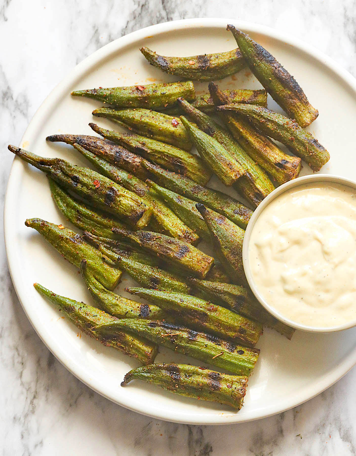 Grilled Okra and Dipping Sauce