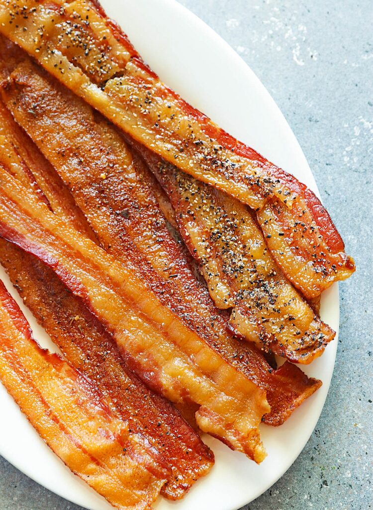 A closeup of crispy smoked bacon